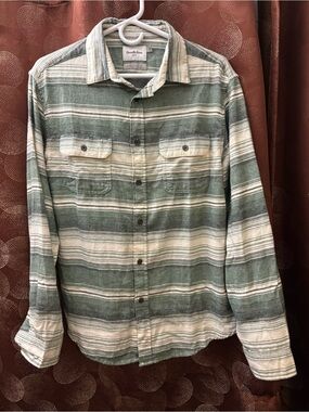 Goodfellow & Co Green and Cream Striped Button-Down Shirt